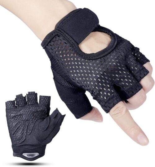 Trainingshandschuhe Fitness, Atmungsaktive Handschuhe Sport, Kurzfingerhandschuhe Schwarz, Damen und Herren, Rutschfest Handschuhe für Gewichtheben Radfahren Ruder Kletter Bodybuilding Calisthenics(M)