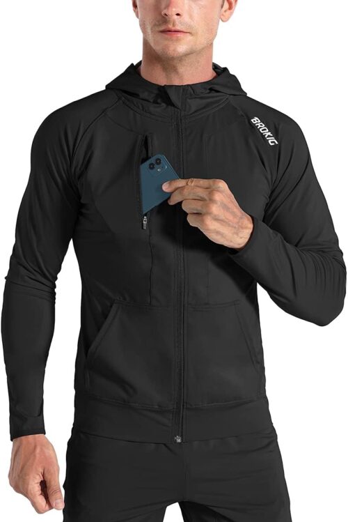BROKIG Leichte Hoodie Herren,Schnelltrocknende Laufjacke Atmungsaktives Kapuzenpullover Trainingsjacke mit Reißverschluss