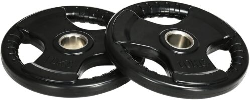 SPORTNOW Hantelscheiben 2er-Set, Tri-Grip gummierte Olympiascheiben, bodenschonender Gewichtsscheiben mit 5 cm Bohrung, DREI Griffen, für Gewichtheben, Krafttraining