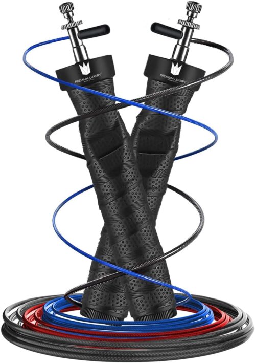 Premium Luxury® Springseil mit Anti Rutsch Griffen | Speed Rope mit Kugellager | Sprungseil Erwachsene Längen Verstellbar |Zubehör für Crossfit, Boxen, HIIT