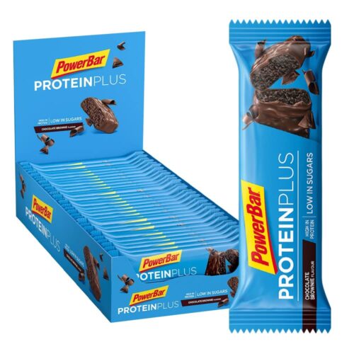 Powerbar – Protein Plus – Low Sugar – Chocolate-Brownie – 30x35g – Riegel mit nur 107 Kcal – Fitnessriegel mit Ballaststoffen