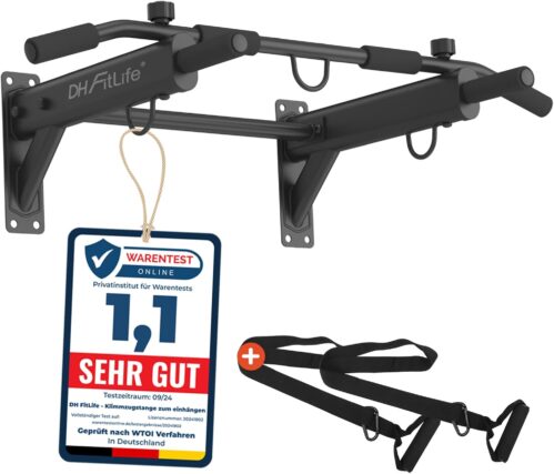DH FitLife 4in1 Klimmzugstange Wand zur Wandmontage mit Spreizdübel, Multifunktionale Pull-Up Bar für Zuhause bis 200kg | 6 rutschfeste Griffe | 3 Öse für Boxsack & Schlingentrainer | Sicher & Stabil
