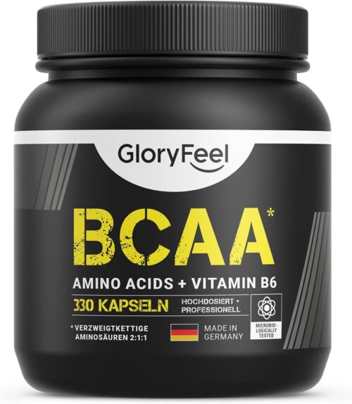 BCAA 330 Kapseln – Essentielle Aminosäuren Leucin, Valin und Isoleucin Plus Vitamin B6 – Laborgeprüft und ohne Zusätze in Deutschland hergestellt
