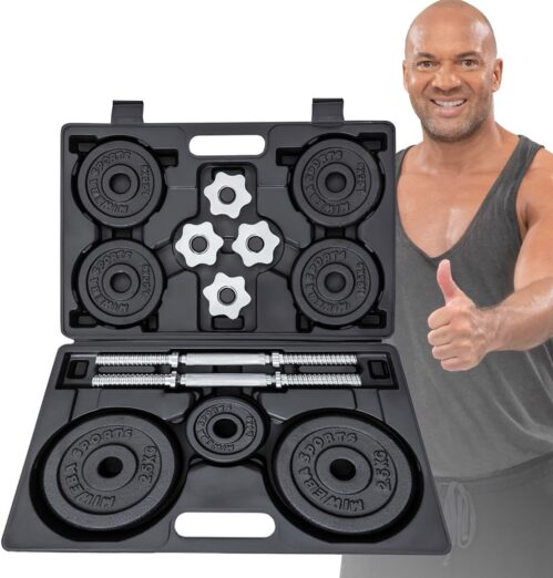 Miweba Sports Hantelset MKH120 | 20kg – 𝐏𝐫𝐨𝐟𝐢 Hanteln mit Koffer – Frauen und Männer – Hantel Set – Hantelkoffer – Kurzhanteln – Gusseisen Hantelscheiben – Ergonomischer Griff – Einzelhanteln