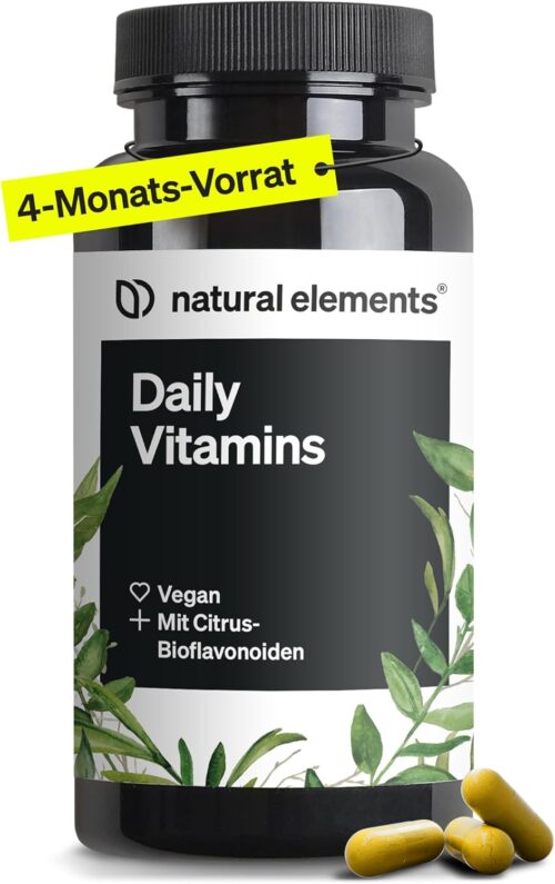 Daily Vitamins – 120 Multivitamin Kapseln – alle wertvollen Vitamine A-K – perfekt für Sportler – vegan, hochdosiert, ohne unnötige Zusätze – in Deutschland produziert & laborgeprüft