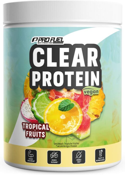 Clear Protein Vegan 360g TROPICAL FRUITS, unglaublich leckerer & erfrischender Protein-Drink, vegane Clear Whey Protein/Iso Clear Alternative mit hochwertigem Erbsenproteinhydrolysat, 56% Protein
