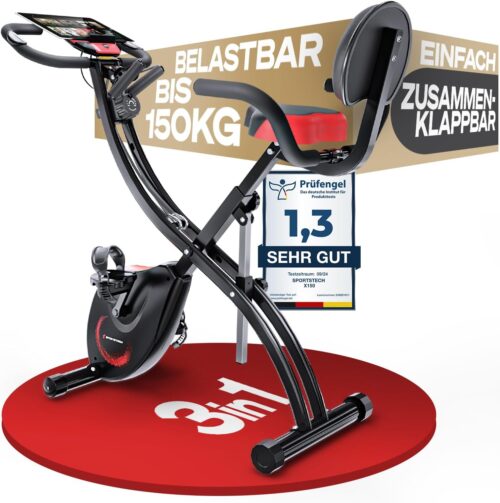 Sportstech Ergometer Heimtrainer Fahrrad klappbar, Fitness Indoor Fahrrad für Zuhause, Hometrainer Bike 120kg, App mit Live- & On Demand-Kursen für Full Body Workout-Erlebnis, X150 Bike