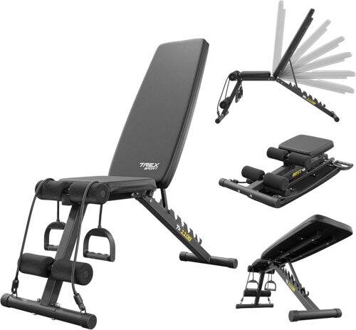 TREX SPORT TX-110B Hantelbank klappbar | Trainingsbank 7-fach verstellbare Rückenlehne | Flachbank & Schrägbank