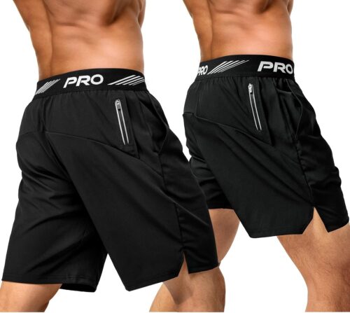 aquota 2er Pack 9″ 5″ Herren Sport Shorts Trainingsshorts Laufshorts Sporthose Laufhose Jogginghose Kurze Schnell Trocknend Reißverschlusstasche