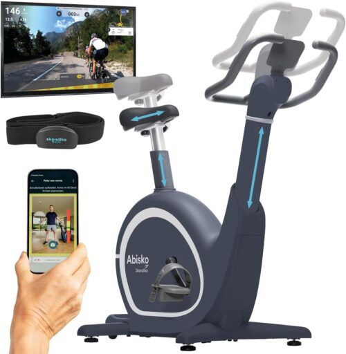 Skandika Ergometer Abisko Weltneuheit | Premium EMS-Widerstand, Smarter Heimtrainer App Steuerung, Automatische Lenker & Satteleinstellung, 36 Widerstandsstufen | Fahrrad Hometrainer für Zuhause