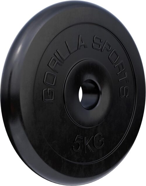 GORILLA SPORTS® Hantelscheiben – Einzeln/Set, 1,25kg, 2kg, 2,5kg, 5kg, 10kg, 15kg, 20kg, 25kg, 27,5kg, 30kg Gewichte, 30/31mm Bohrung, Gusseisen, Gummiert, Schwarz – Gewichtsscheiben, Hantelset