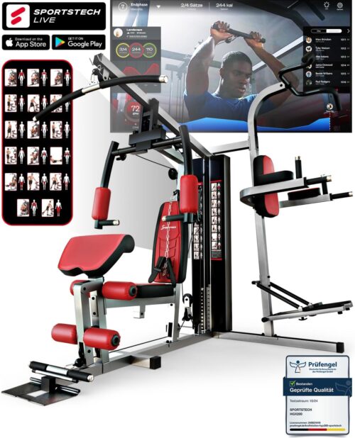 Kraftstation HGX100/HGX150/HGX200/HGX300, bis zu 80kg, Deutsche Qualitätsmarke, Bodybuilding Sportstech Multifunktions-Homegym mit Stepper und Powertower oder Beinpresse, Fitnessstation für Zuhause