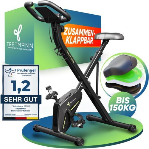 Neu Tretmann Hometrainer fahrrad Klappbar Set-extra bequem & leise- [RelaxFoam] bis 150KG Belastbar Ergometer fahrrad, Heimtrainer fahrrad, Ergometer Heimtrainer Senioren, Fitnessbikes, home trainer