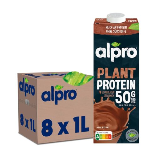 Alpro Proteindrink Soja Schokolade 8x1L | 100% pflanzlich | laktosefrei | zuckerarm | reich an pflanzlichem Protein