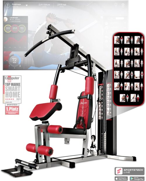 Kraftstation HGX100/HGX150/HGX200/HGX300, bis zu 80kg, Deutsche Qualitätsmarke, Bodybuilding Sportstech Multifunktions-Homegym mit Stepper und Powertower oder Beinpresse, Fitnessstation für Zuhause