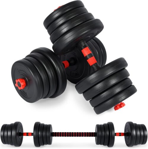 MSPORTS Hantelset Premium 2in1 – Kurzhanteln + Langhanteln verstellbar 20, 30 oder 40 kg – Hanteln Set Dumbbell mit Verbindungsstahlrohr und Gewichten