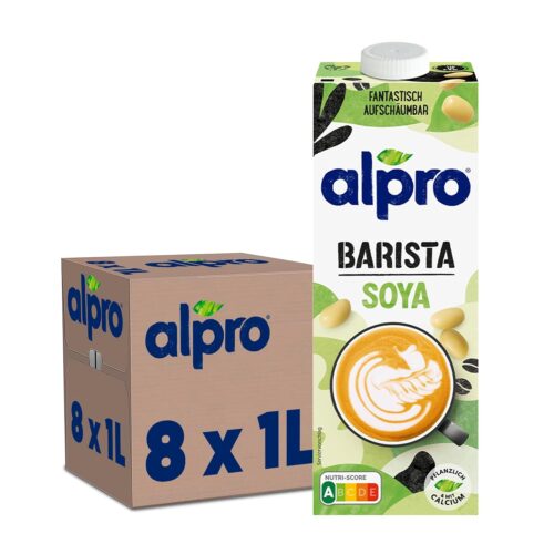 Alpro Barista Sojadrink – Zum Aufschäumen – Vegan und milchfrei – Von Natur aus laktosefrei – Reich an Proteinen – Enthält Calcium und Vitamine – 8 x 1 L – Haltbar