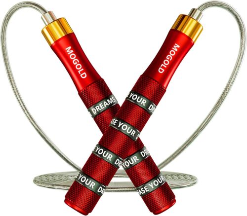 Mogold Springseil für Herren, Damen, Kinder, Premium-Qualität, Jumprope mit Doppelkugellager, 360-Grad-Drehung, Springseil mit 4 mm dickem 3 m langem PVC-Stahldrahtseil für Fitness, Workout, Crossfit