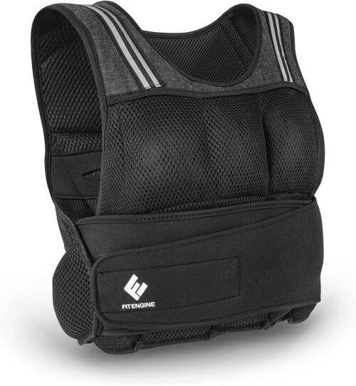 FitEngine Gewichtsweste, Herausnehmbare Gewichte – bis zu 10 bzw. 20 kg, Mit 36 Sandsäcken à 540g, funktionale Passform, Schweißabweisend, für Workouts