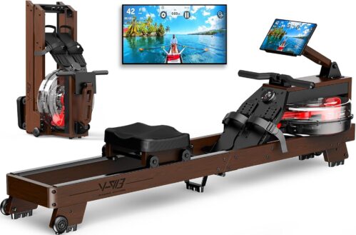 MettleMatic Rudergerät für Zuhause aus Eiche, Bluetooth Rudergerät Wasser mit großer Tablethalter, Rudergeräte 175 kg belastbar, Benutzergröße bis 200cm, 2 Jahre Garantie