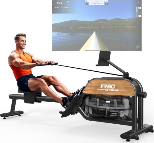 MettleMatic Rudergerät für Zuhause: Rudergeräte mit 50% erhöhtem Wasserwiderstand – Rudermaschine mit LED Bluetooth Monitor und Tablet-Halter, Geeignetgröße für max. 200CM