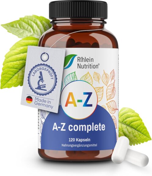 A-Z Complete – Multivitamin Kapseln Hochdosiert – Mineralien – 120 Kapseln – Zink Vitamin B Komplex Magnesium – Vegan Ohne Zusätze – in Deutschland hergestellt – Rhein Nutrition
