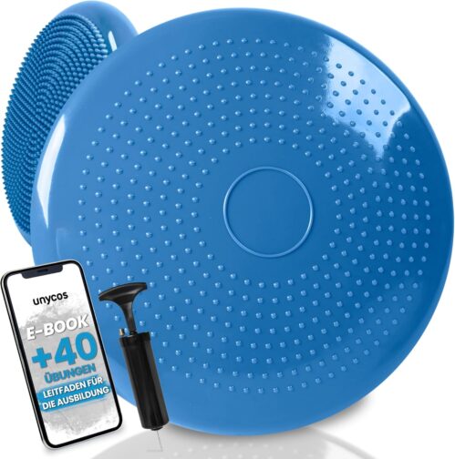 unycos – Ballsitzkissen inkl. Pumpe【Ø34 cm | Trägt 150 kg】Orthopädisches Sitzkissen Anti-Burst, Noppenkissen, Balance Pad, Luftkissen für Bürostuhl, Core, Fitness, Reha/Koordinations (Basic)
