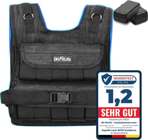 DH FitLife Verstellbare Gewichtsweste 10kg/20kg Kompakt u. Stabil zum Muskelaufbau u. Krafttraining | Weighted Vest | Laufweste Damen Herren | Fitnessweste Trainingsweste