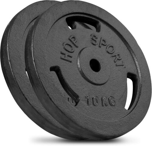 Hop-Sport 20 kg Gusseisen Hantelscheiben 30mm Set 4 x 5 kg / 2 x 10 kg – Guss Gewichte Hantel Set 30/31 mm Bohrung