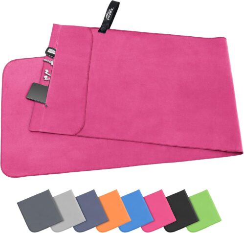 Pameil Microfaser Handtücher |120x50cm| Fitness Handtuch mit Reißverschluss, Kompakte & Schnelltrocknend Sporthandtuch, Strandhandtuch, Mikrofaser Badetuch (Rose Rot)