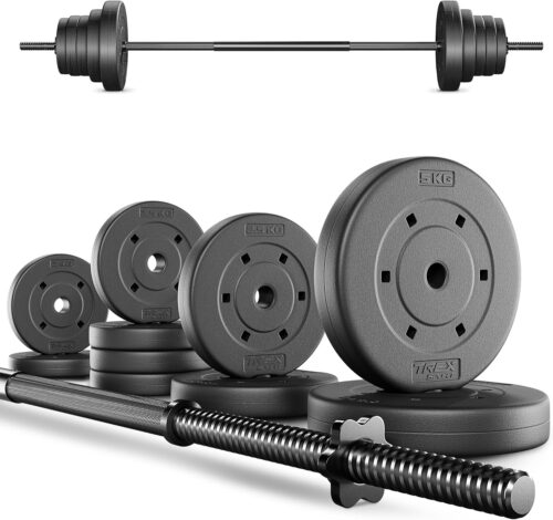 TREX SPORT Langhantel Set 28 kg | Hantelset mit Langhantelstange 150 cm und 12 Hantelscheiben