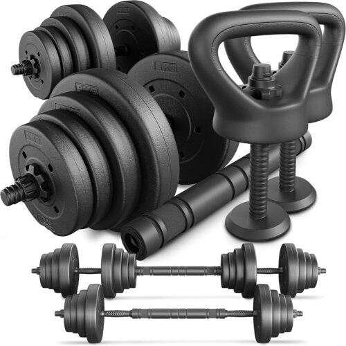 TREX SPORT Hanteln Set | 4in1 Set Kurzhanteln Langhantel, Liegestütze & Kettlebell | 20kg 40kg Hantelset Dumbbell Set mit Verbindungsrohr