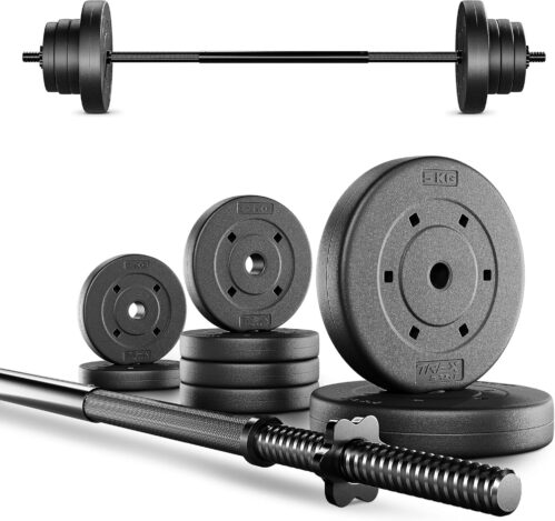 TREX SPORT Langhantel Set 22 kg | Hantelset mit Langhantelstange 120 cm und 8 Hantelscheiben