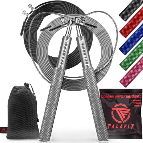 Professionelle Springseil Crossfit TALAFIT | verstellbares Fitness-Springseil | Springseil | Boxseil | Springseil mit Hochgeschwindigkeits-Kugellager | Inklusive Tasche (Schwarz)